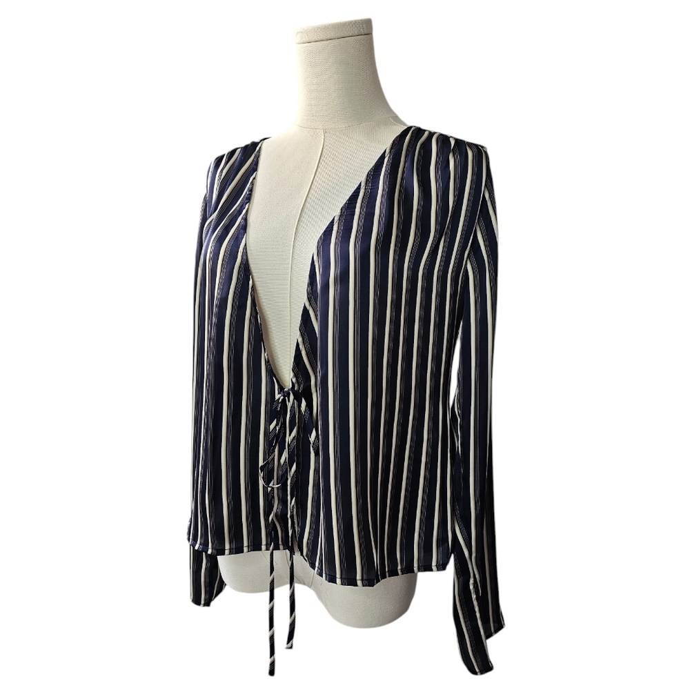 NWT -Cotton Candy LA - Navy/Gold/Ivory Stripe Front Tie Cardigan
